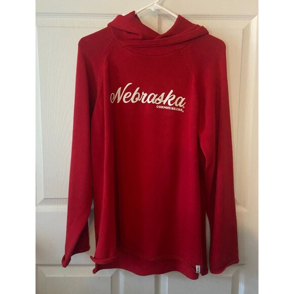 Nebraska Cornhuskers Women XL Red White Cotton Knit Sweater Hoodie - Picture 2 of 7